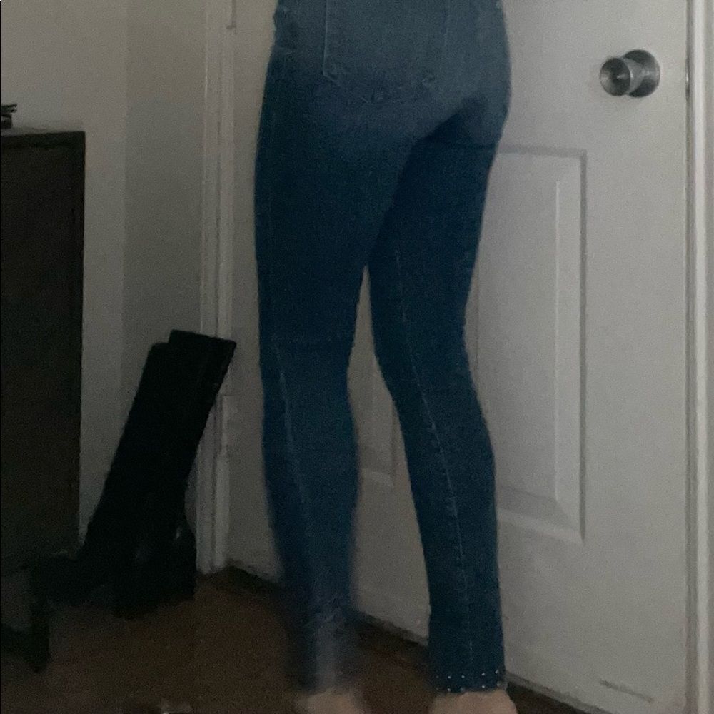 FRAME Le High Skinny Slit Stud Detail Jeans Mid Blue Wash Size 27‎ - Picture 4 of 8